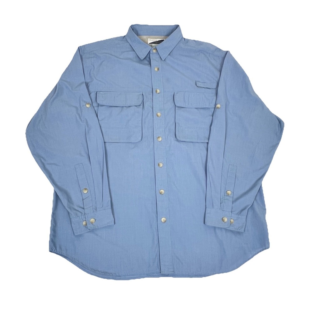 ExOfficio Shirt Mens XL Blue Insect Shield Vented Roll Tab Fishing Hiking